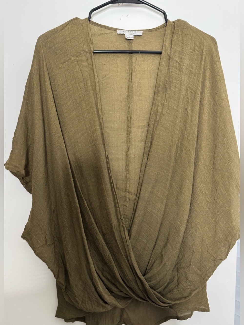 FAVLUX Olive Draped Wrap-Front Tunic oversized flowy size large cozy fall